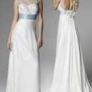 A-line Baby Blue White Chiffon Wedding Dress V-neck Bridal Dress Ball Gown Sz 4 6 8 10 12 14+Custom