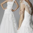 A-line White Lace Wedding Dress One Shoulder Bridal Dress Ball Gown Sz 4 6 8 10 12 14+Custom