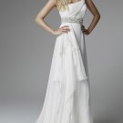 A-line One Shoulder Beads SASH Bridal Dress White Chiffon Wedding Dress Sz 4 6 8 10 12 14+Custom