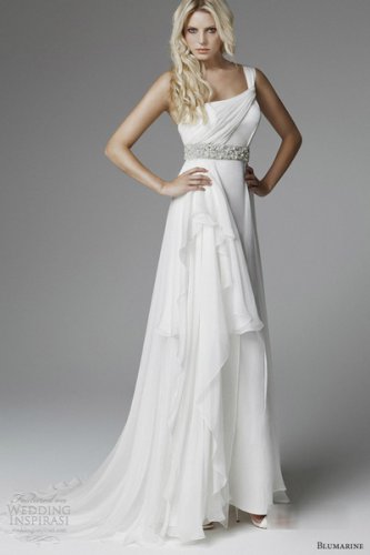 A-line One Shoulder Beads SASH Bridal Dress White Chiffon Wedding Dress Sz 4 6 8 10 12 14+Custom