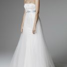 A-line Strapless Blue SASH Bridal Dress White Tulle Wedding Dress Sz 4 6 8 10 12 14+Custom