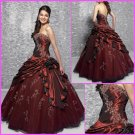 Strapless Burgundy Bridal Ball Gown Beaded Ruffles A-line Prom Quinceanera Dress Sz2-16+Custom