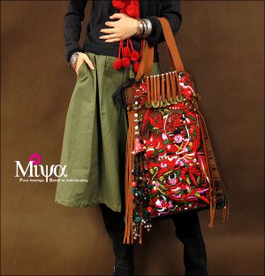 Miyabags DE-03 "Dance with Embroidery" Hmong Stylish Handmade Embroidery Tote Shoulder Bag Bookbag