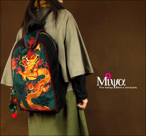 Miyabags DE-04 "Flourishing" Enthic Stylish Embroidered Canvas Bag Tote Bookbag Backpack