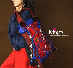 Miyabags DE-05 "Furious Spring" Enthic Stylish Embroidered Canvas Shoulder Bag Tote Bookbag