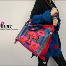 Miya LS-05 "Blue Lotus" Hmong Embroidery Sequins Canvas Tote Shoulder Messenger Bag Handbag