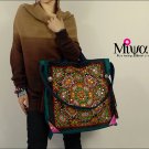 Miya LS-02 "Kaleidoscope" Boho Hmong Embroidered Jacquard Canvas Shoulder Tote Womem Handbag