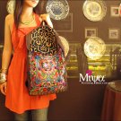 Miyabags II-06 "Plum" Ethnic Vintage Handmade Embroidered Canvas Book Bag Backpack