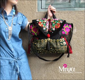 Miyabags II-05 "Old Story" Thai Vintage Style Embroidery Messenger Shoulder Bag Handbag