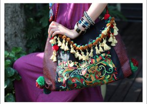 Miya SE-09 "Melody" Ethnic Embroidered Canvas Female Shoulder Tote Handbag New