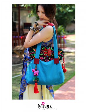 Miya SE-07 "Joy" Ethnic Hand-Beaded Embroidery Handmade Canvas Shoulder Tote Bag
