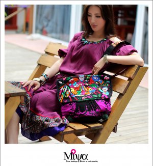 Miya SE-04 "Dawn" Ethnic Customs Embroidered Canvas Handbag Shoulder Tote Bag Purse