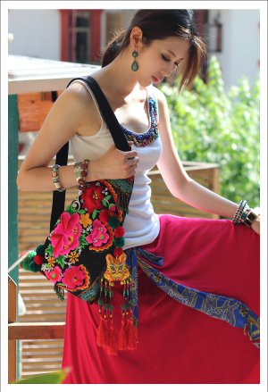 Miya SE-01 "Flower Fairy" Ethnic Thai Style Handmade Embroidery Shoulder Messenger Bag Handbag New