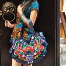 Guduo 2011 - 06 " Lotus Blue" Ethnic Stylish Embroidery Denim Messenger Shoulder Tote Bag