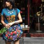 Guduo 2011 - 06 " Lotus Blue" Ethnic Stylish Embroidery Denim Messenger Shoulder Tote Bag