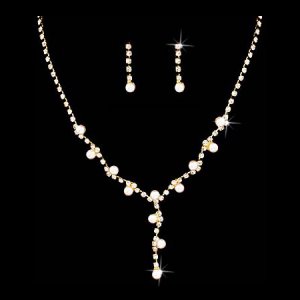 Wedding Jewelry Set Crystal Rhinestone Pearl Simple Y Necklace Bridal Wedding Jewelry Set Crystal Rhinestone Pearl Simple Y Necklace Gold Js00260gdclwt
