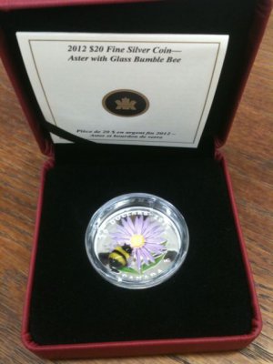 Canada 2012 Aster w Murano Venetian Glass Bumblebee $20 Pure Silver Color Proof