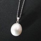 11 - 12 MM SOLITAIRE FRESHWATER PEARL DROP PENDANT SILVER CHAIN NEW