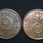 GERMANY 2 PFENNIG COIN 1938 A FROM NAZI THIRD REICH TIME RRARE