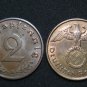 GERMANY 2 PFENNIG COIN 1938 A FROM NAZI THIRD REICH TIME RRARE