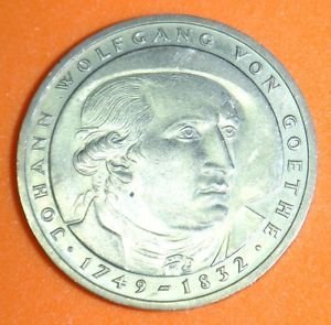 GERMANY 5 MARK UNC CUNI COIN 1982 JOHANN GOETHE UNC
