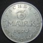 GERMANY 3 MARK ALU COIN 1922 J WEIMAR TIME RARE COIN aUNC