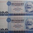 GERMANY 2X100 MARK DDR BANKNOTES 1975 UNC CONDITION IN CONSECUTIVE ORDER RARE