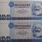 GERMANY 2X100 MARK DDR BANKNOTES 1975 UNC CONDITION IN CONSECUTIVE ORDER RARE