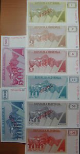 SLOVENIA 8 SPECIMEN NOTES RARE BANKNOTES SET UNC CONDITION