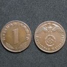 GERMANY 1 PFENNIG COIN 1937 A FROM NAZI THIRD REICH TIME RRARE