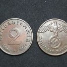 GERMANY 2 PFENNIG COIN 1937 A FROM NAZI THIRD REICH TIME RRARE