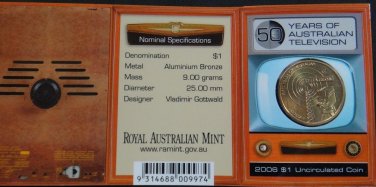 AUSTRALIA $1 UNC COIN 50 YEARS AUSTRALIAN TELEVISION 2006 RAM MINT IN COIN CARD