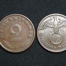 GERMANY 2 PFENNIG COIN 1939 A FROM NAZI THIRD REICH TIME RRARE