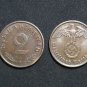 GERMANY 2 PFENNIG COIN 1940 A FROM NAZI THIRD REICH TIME RRARE
