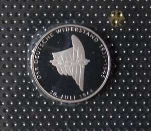 GERMANY 10 MARK PROOF SILVER COIN 1994 DEUTSCHE WIDERSTAND MINT SEALED
