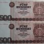 GERMANY 2X500 MARK BANKNOTES 1985 ZA REPLACEMENT DDR UNC CONDITION CONSECUTIVE