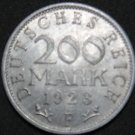GERMANY 200 MARK ALU COIN 1923 F WEIMAR TIME RARE COIN aUNC