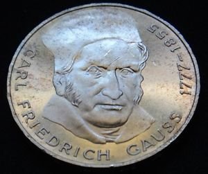 GERMANY 5 MARK UNC SILVER COIN 1977 CARL FRIEDRICH GAUSS UNC