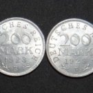 GERMANY 6 COIN FULL SET 200 MARK ALU COIN 1923 A - J WEIMAR FULL RARE SET aUNC