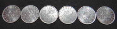 GERMANY 6 COIN FULL SET 200 MARK ALU COIN 1923 A - J WEIMAR FULL RARE SET aUNC