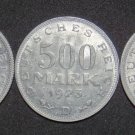 GERMANY LOT OF THREE 500 MARK ALU COIN 1923 A - F WEIMAR TIME RARE COIN XF-aUNC