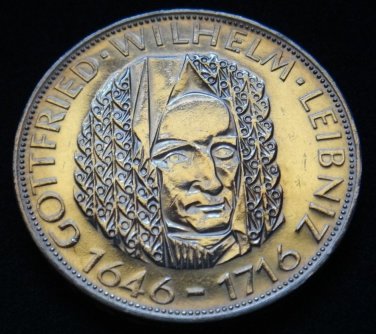 GERMANY 5 MARK UNC SILVER COIN 1966 D LEIBNIZ UNC