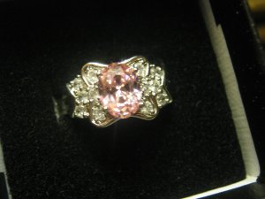 New 20.8 CTW Pink Sapphire White Topaz White Gold Plated Ring Free Ship Lower 48
