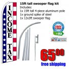 Income tax service flag kit swooper flag banner 15ft tall red blue us