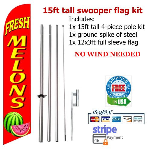 Fresh watermelons flag kit full sleeve swooper flag banner 15ft tall