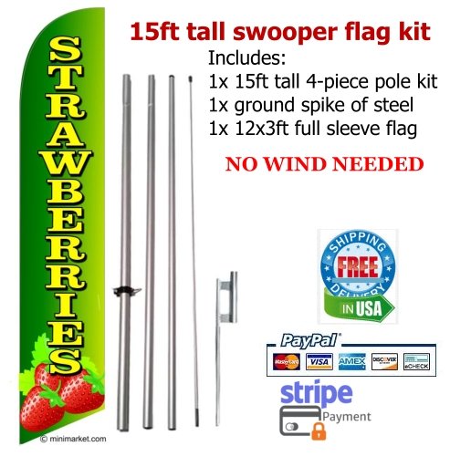Strawberries green flag kit full sleeve swooper flag banner 15ft tall