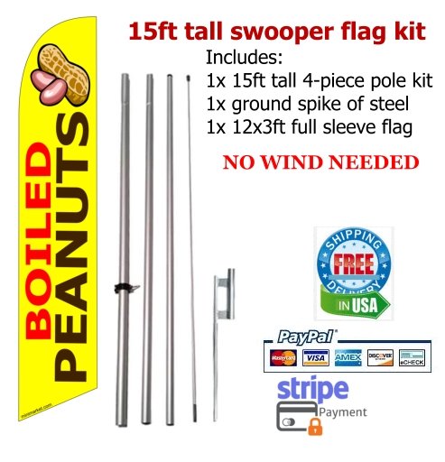 Fresh boiled peanuts flag kit full sleeve swooper flag banner 15ft tall red yellow black