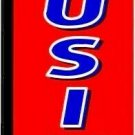 BACK IN BUSINESS Feather Swooper Flutter Flag  vertical banner WINDLESS red
