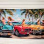 Classic cars with bikini girls banner with grommets 3x5ft