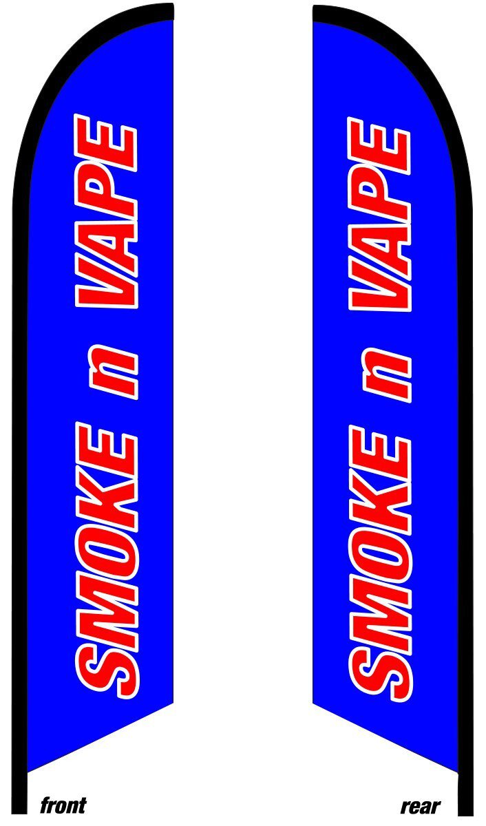 SMOKE n VAPE DOUBLE SIDED SWOOPER FEATHER FLAG BANNER SIGN 2120 blue